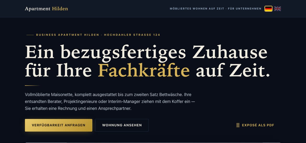 Screenshot der Website Business Apartment Hilden