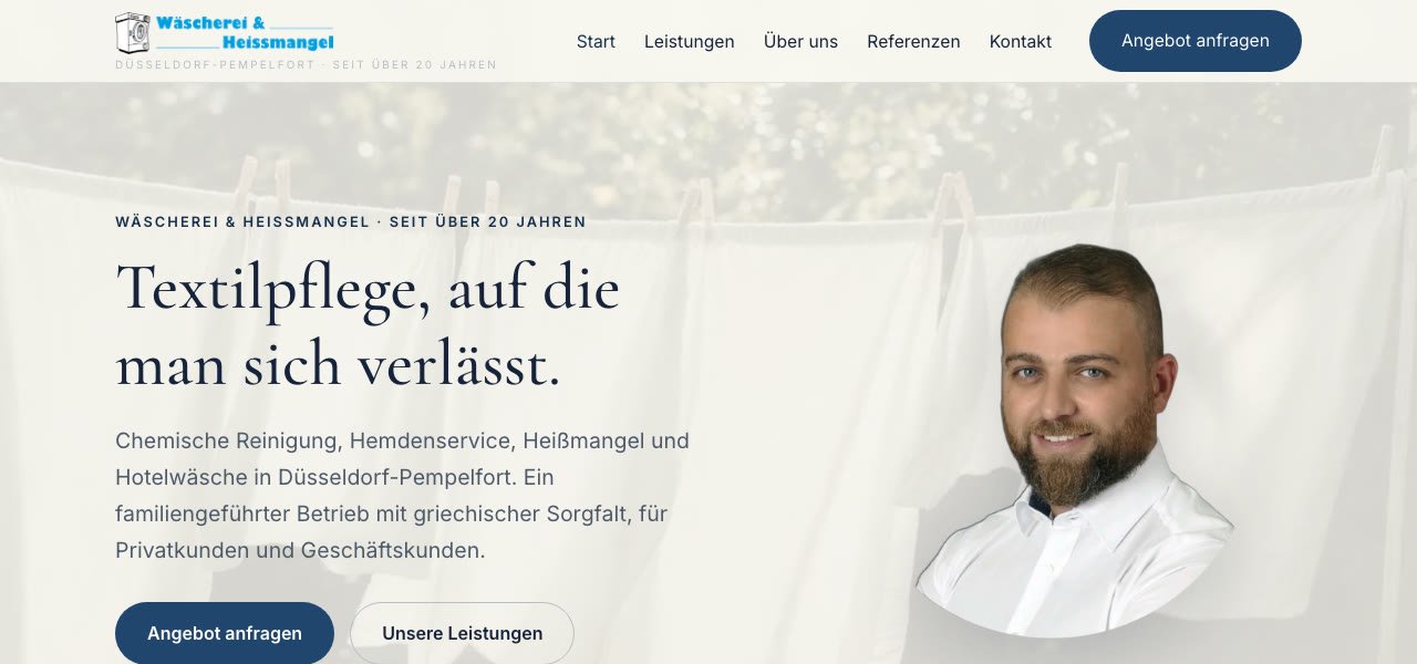 Screenshot der Website Wäscherei Konstantinidis · Düsseldorf