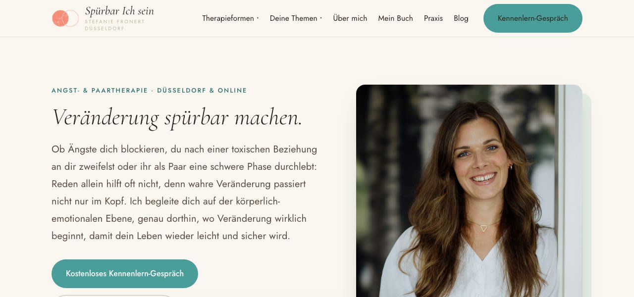 Screenshot der Website Spürbar Ich Sein · Düsseldorf